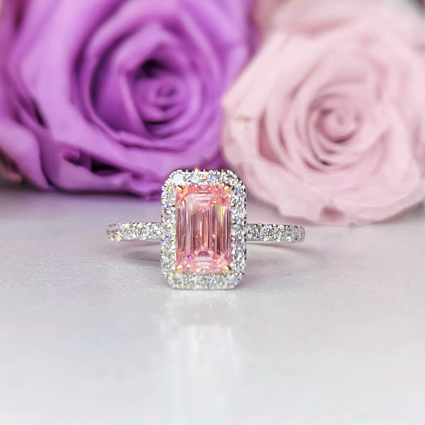 Fancy Pink Smaragd Schliff Halo Seite Stein Diamant Verlobungsring - LGR044