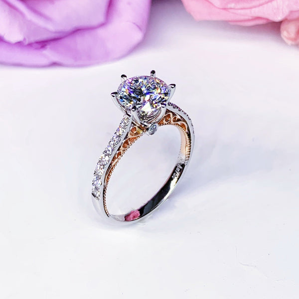 Vintage Side Stone Engagement Ring [Setting Only] - LGV003s With 1.09 Carat Round Shape Lab Diamond