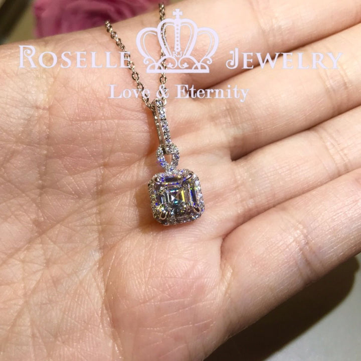 Halo Asscher Drop Pendants - CA1 - Roselle Jewelry