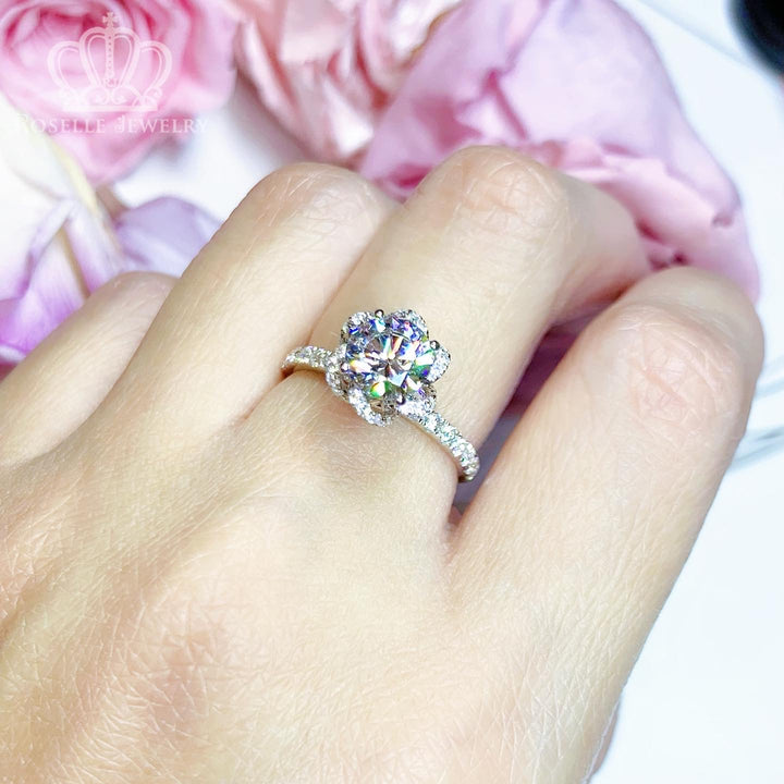 Custom Floral Halo Side Stone Diamond Ring [Setting Only] - EC096 - Roselle Jewelry