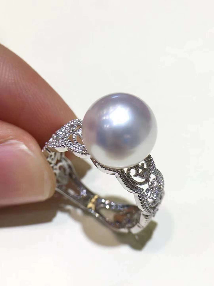 18K Gold 9-10mm Australia Pearl With Diamond Ring - TS023 - Roselle Jewelry