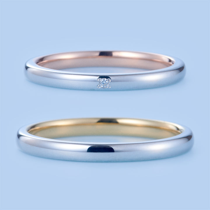 Japanese Style Two Tone Couple Diamond Wedding Ring Set - WM16 - Roselle Jewelry