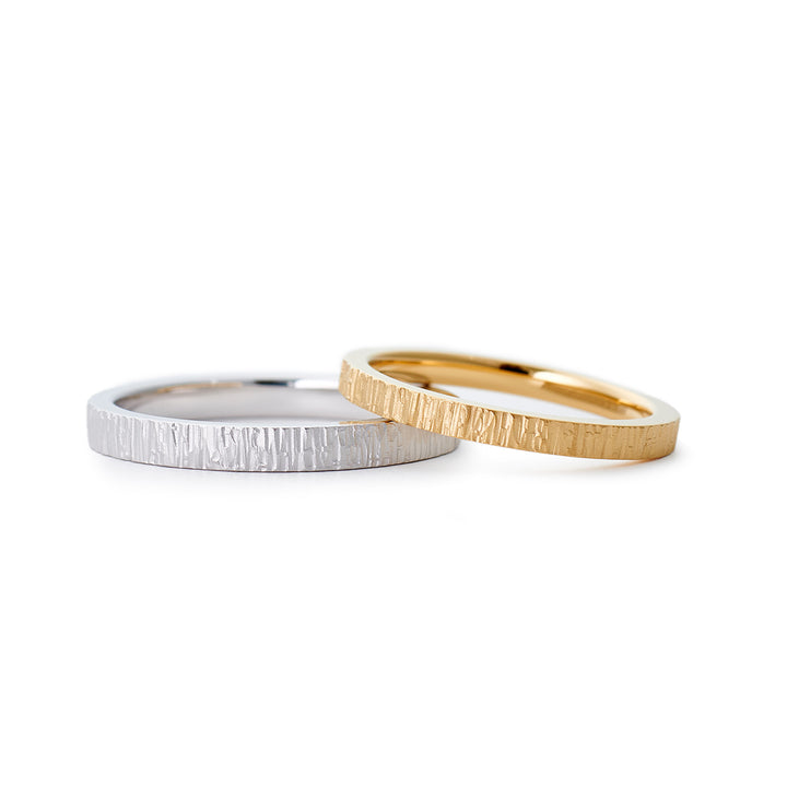 Japanese Style Forging Unique Couple Diamond Wedding Ring Set - WM19 - Roselle Jewelry