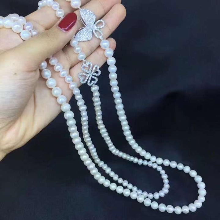 Tsukihana ™ Freshwater Pearl With Rz® Simulated Diamond Necklace - TS002 - Roselle Jewelry