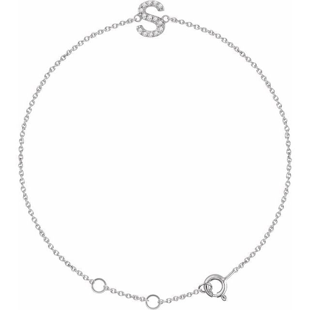 Delicate Pave Diamond Initial Letter Bracelet - SB002 - Roselle Jewelry