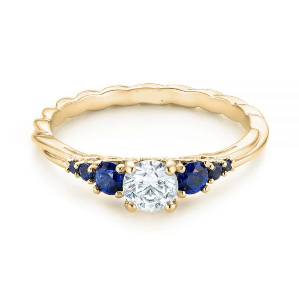 Custom Blue Sapphire And Side Stone Diamond Engagement Ring [Setting Only] - EC084 - Roselle Jewelry
