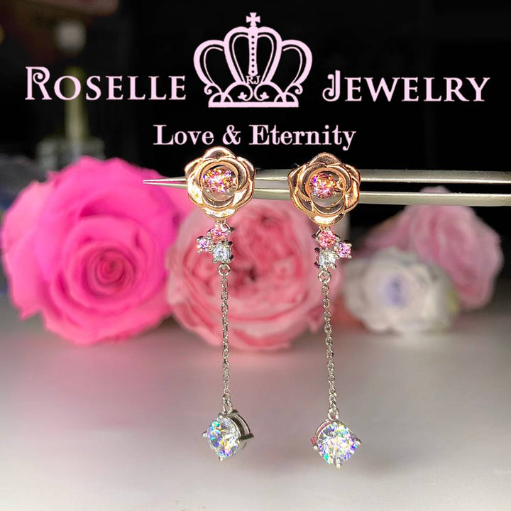 Rose Floral Dancing Stone Drop Earrings - ED5 - Roselle Jewelry