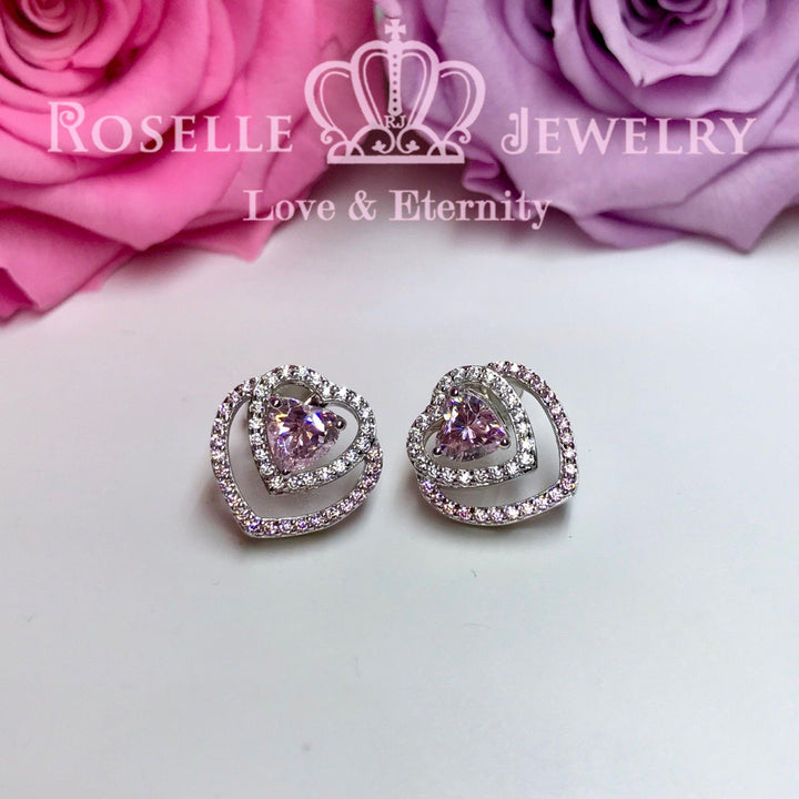 Detachable Heart Shape Halo Stud Earrings - RH2 - Roselle Jewelry
