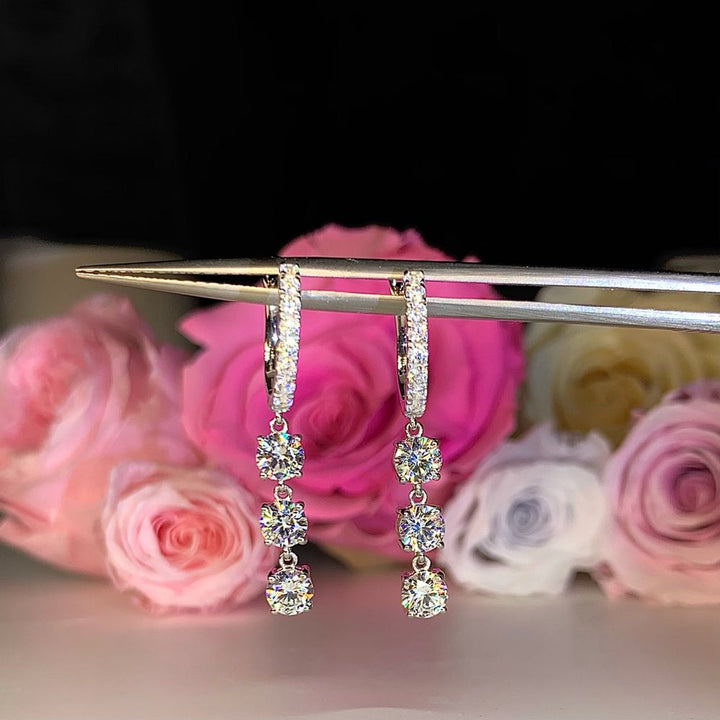 Three Stone Brilliant Cut Drop Earrings - DE18 - Roselle Jewelry