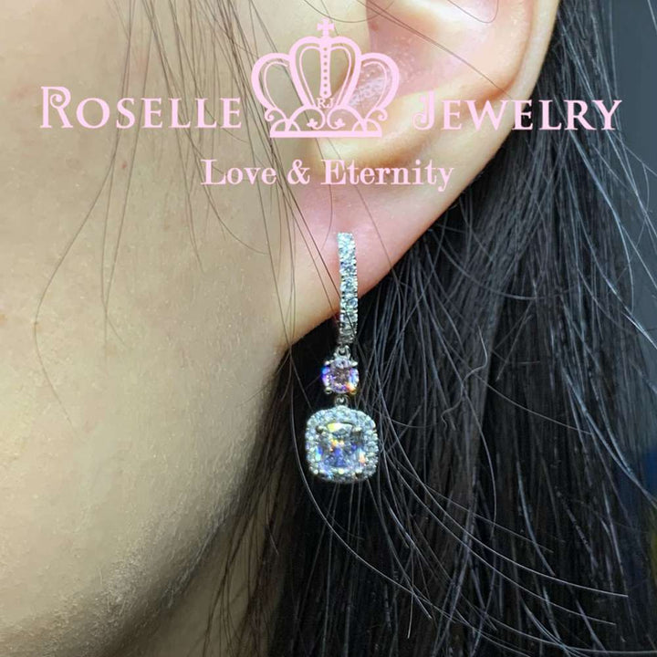 Halo Cushion Cut Drop Earrings - DE19 - Roselle Jewelry