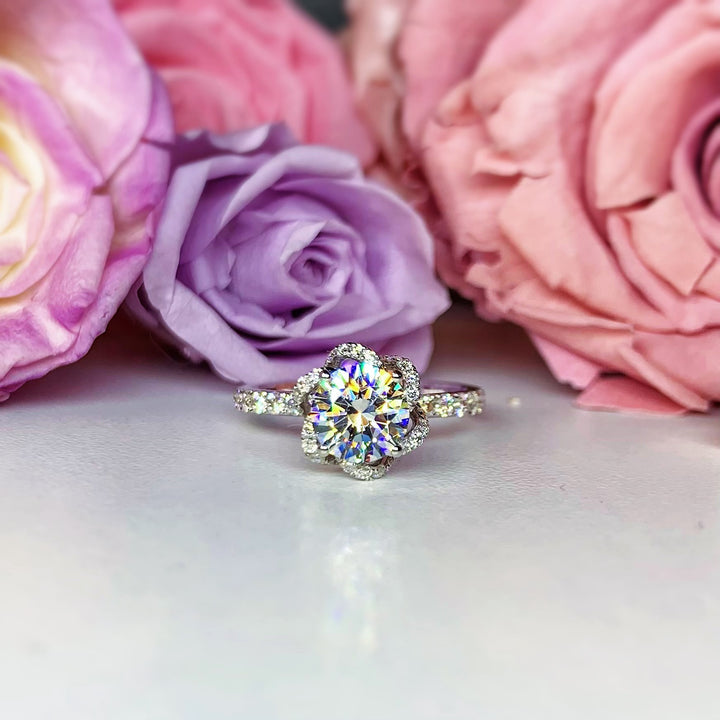 Custom Floral Halo Side Stone Diamond Ring [Setting Only] - EC096 - Roselle Jewelry