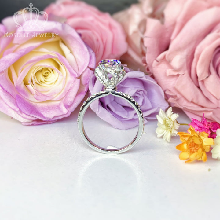 Custom Floral Halo Side Stone Diamond Ring [Setting Only] - EC096 - Roselle Jewelry