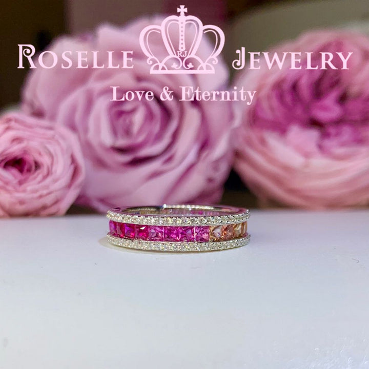 Princess Cut Lab Grown Sapphire Rainbow Eternity Wedding Ring - RT4 - Roselle Jewelry