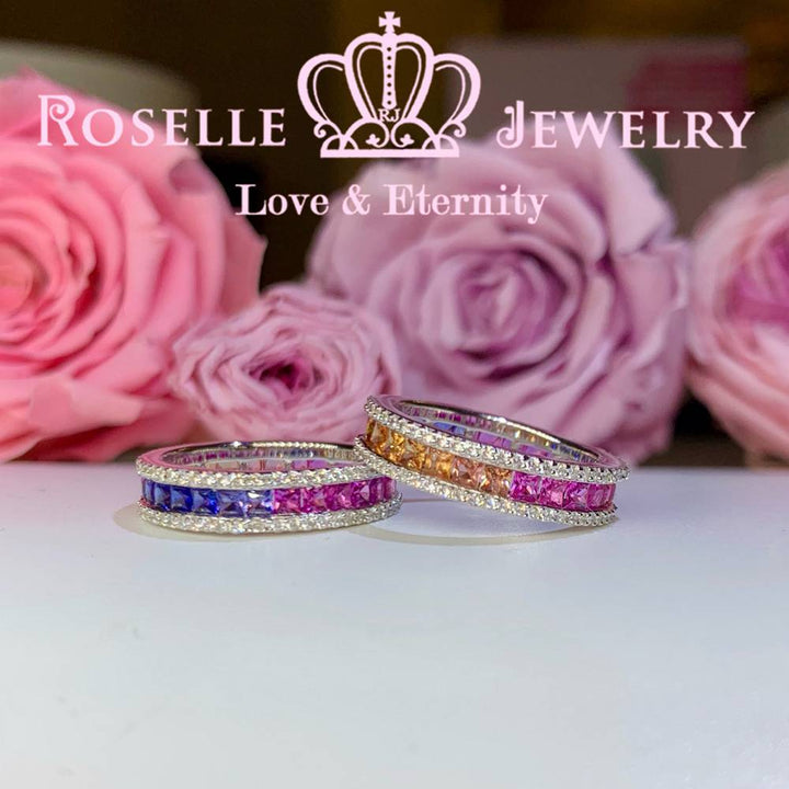 Princess Cut Lab Grown Sapphire Rainbow Eternity Wedding Ring - RT4 - Roselle Jewelry
