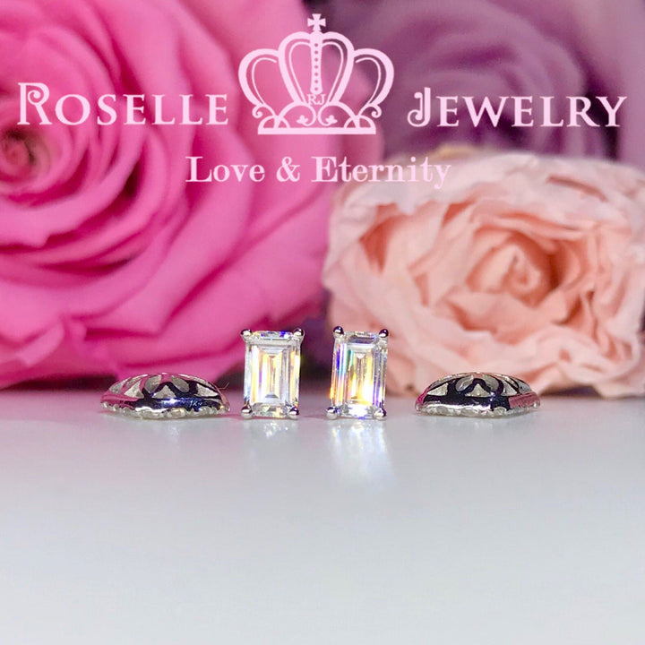 Detachable Emerald Cut Stud Earrings - EE1 - Roselle Jewelry