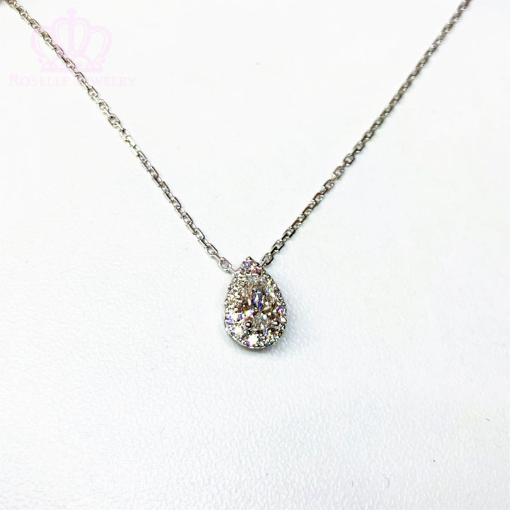 0.43CTW Pear Cut Lab Grown Diamond Side Stone Halo Pan Necklaces - LC2 - Roselle Jewelry