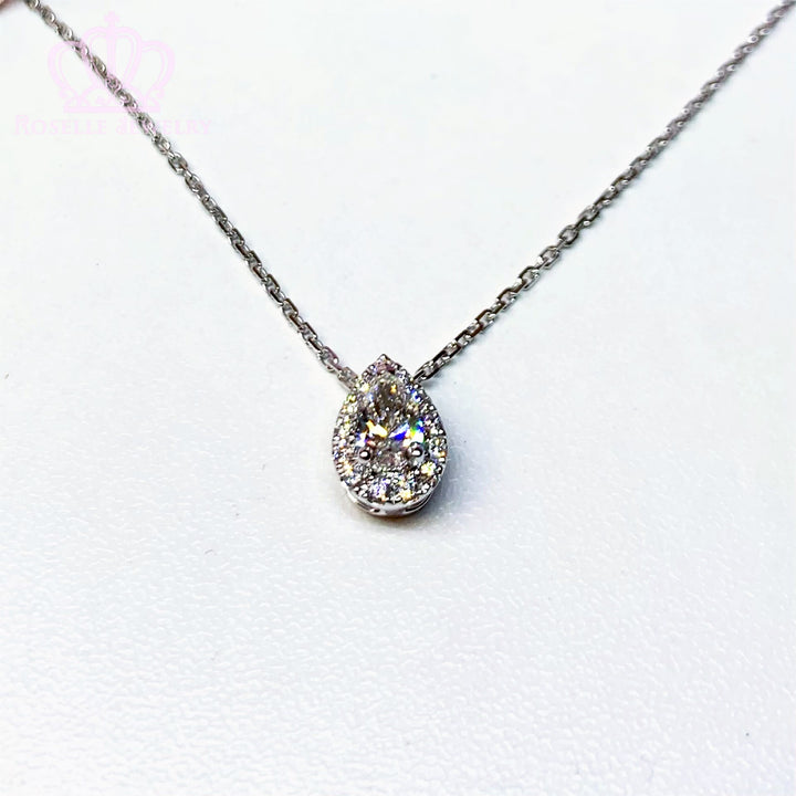 0.43CTW Pear Cut Lab Grown Diamond Side Stone Halo Pan Necklaces - LC2 - Roselle Jewelry