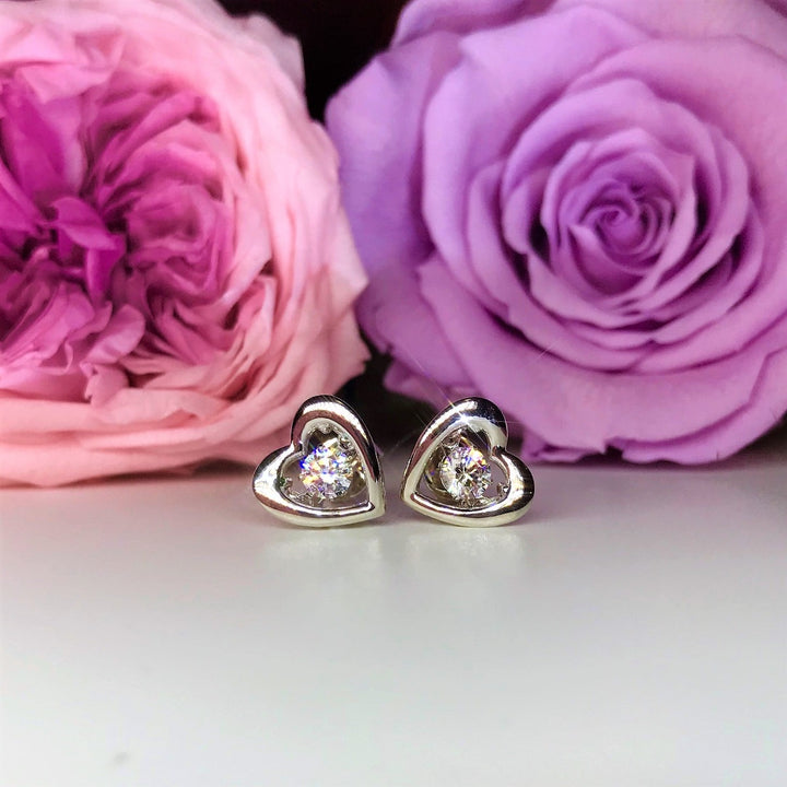Dancing Stone Heart Shape Stud Earrings - ED1 - Roselle Jewelry