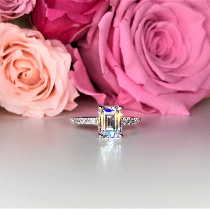 Emerald Cut Side Stone Engagement Ring - TE1 - Roselle Jewelry