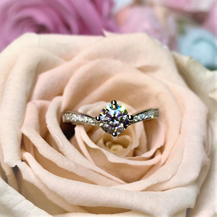 V Shape Side Stone Engagement Ring - T21 - Roselle Jewelry