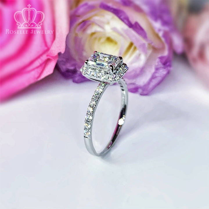 1.40CTW Emerald Cut Grown With Side Stone Halo Engagement Diamond Ring - LGR014 - Roselle Jewelry