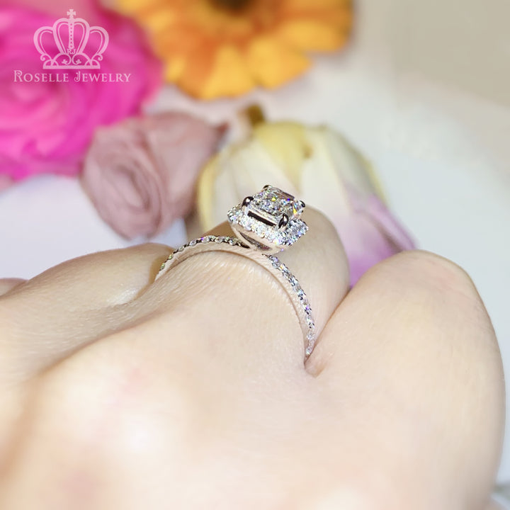 1.40CTW Emerald Cut Grown With Side Stone Halo Engagement Diamond Ring - LGR014 - Roselle Jewelry