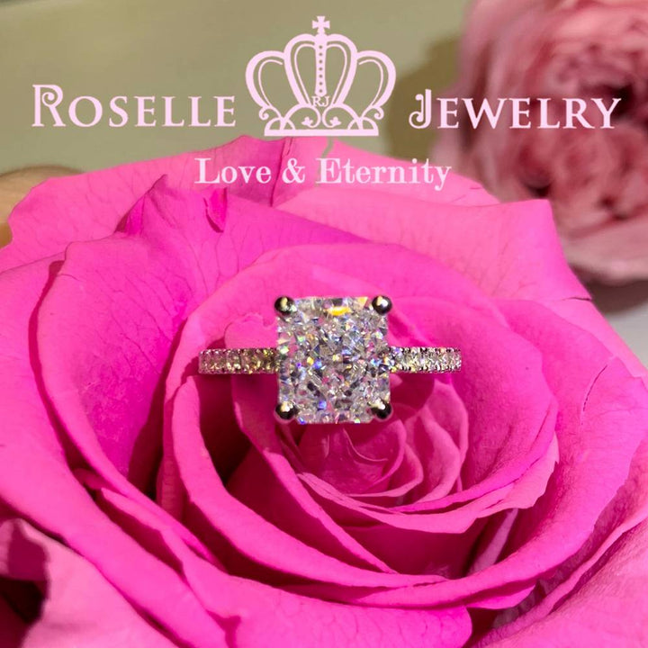 Radiant Cut Side Stone Engagement Ring - TR1 - Roselle Jewelry