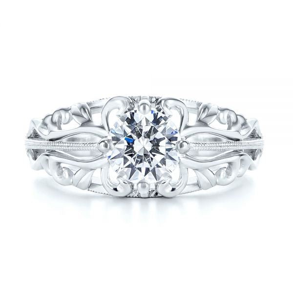 Vintage-inspired Filigree Diamond Solitaire Engagement Ring [Setting Only] - EC027 - Roselle Jewelry
