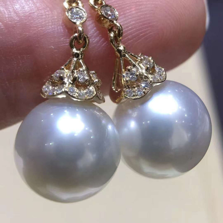 18K White Gold Australian White Pearl Earrings - TS014 - Roselle Jewelry