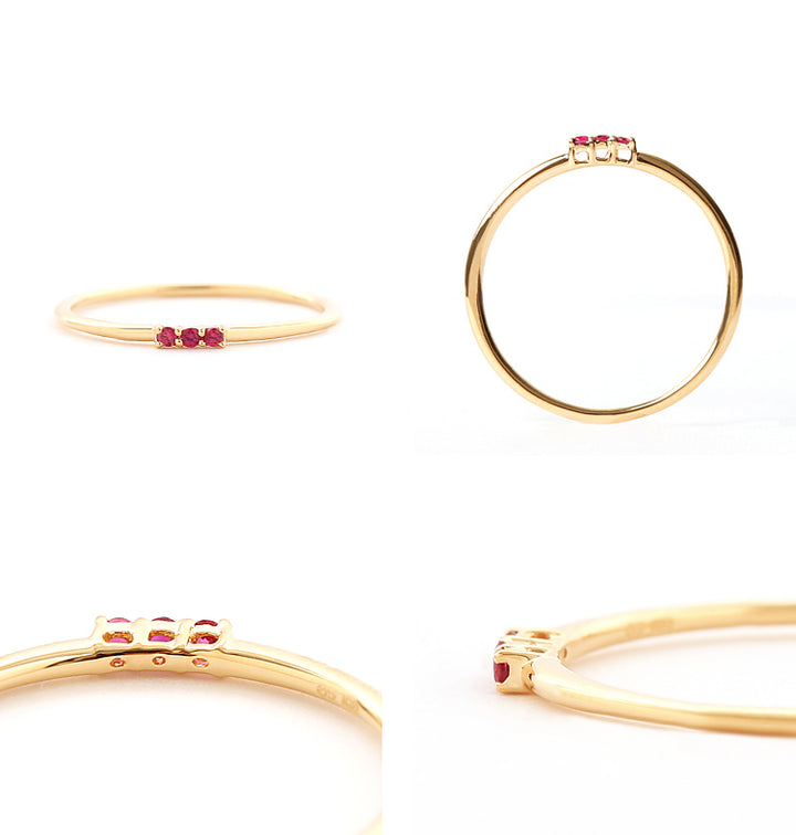 18K Light Luxury Three Stone Lab Grown Ruby Ring - LR10 - Roselle Jewelry