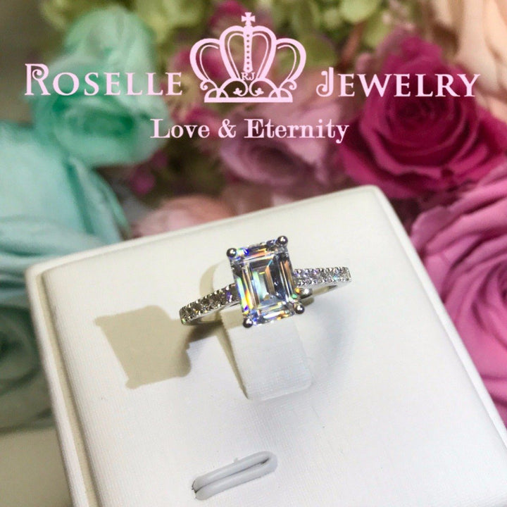 Emerald Cut Side Stone Engagement Ring - TE1 - Roselle Jewelry