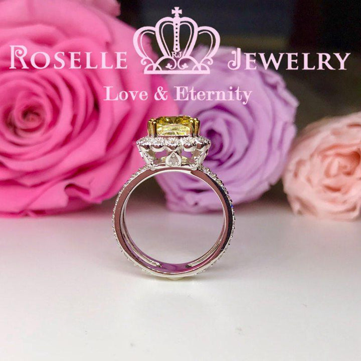 Fancy Yellow Cushion Cut Halo Engagement Ring - FY2 - Roselle Jewelry