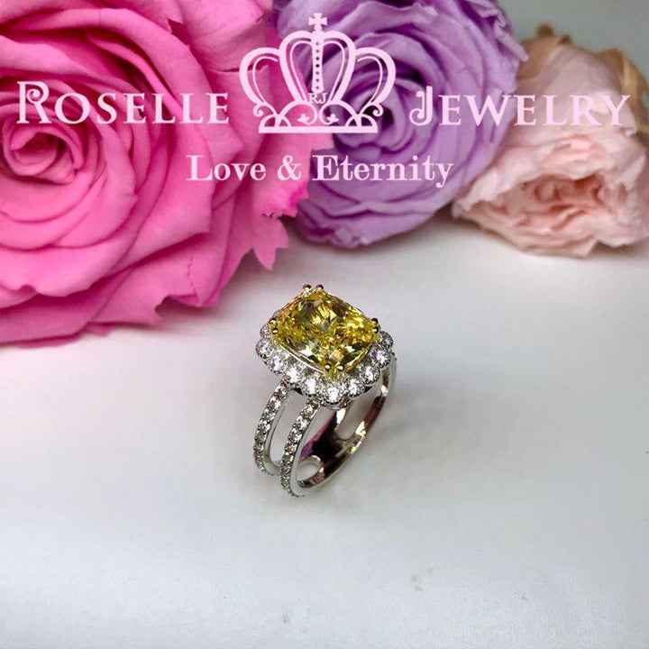 Fancy Yellow Cushion Cut Halo Engagement Ring - FY2 - Roselle Jewelry