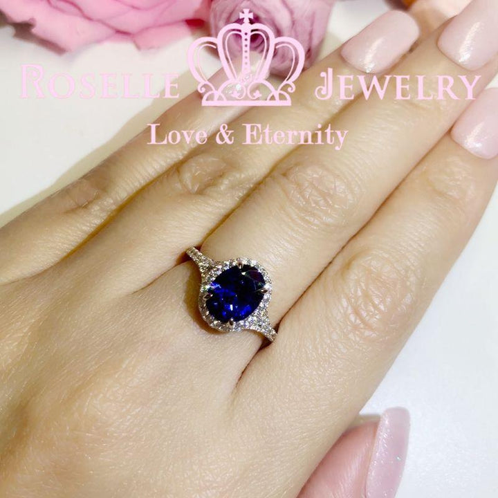 Lab Grown Sapphire Oval Halo Engagement Ring - OS4 - Roselle Jewelry