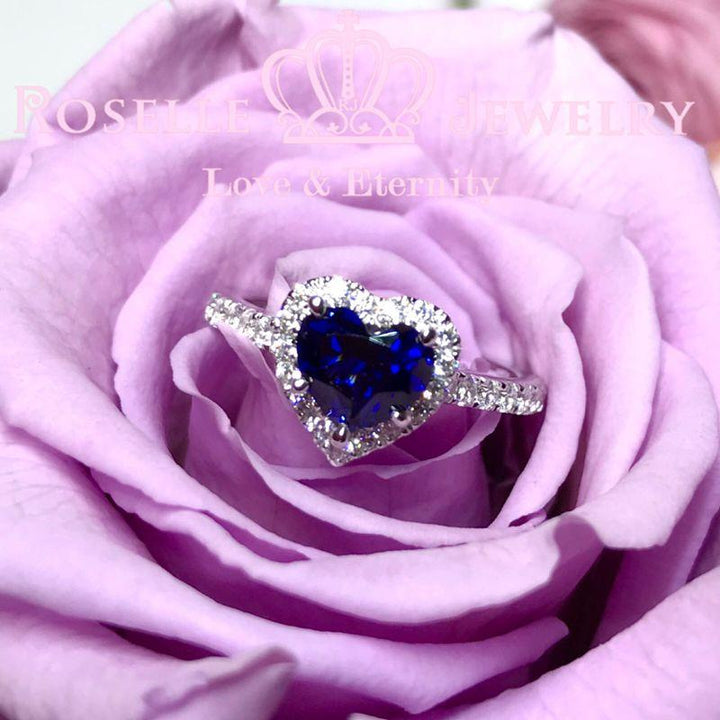 Heart Shape Lab Grown Sapphire Halo Engagement Ring - HS1 - Roselle Jewelry