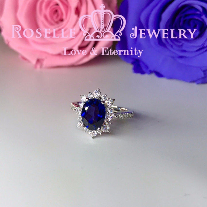 Lab Grown Sapphire Oval Halo Engagement RIng - OS1 - Roselle Jewelry